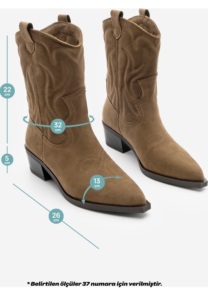 Kadın Sivri Burun Nakışlı Western Bot Nilva