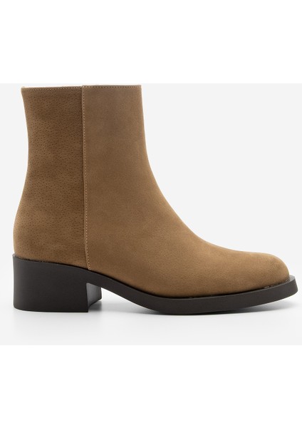 Kadın Fermuarlı Topuklu Günlük Bot Huna Taba Süet modelleri