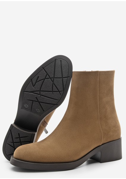Kadın Fermuarlı Topuklu Günlük Bot Huna Taba Süet