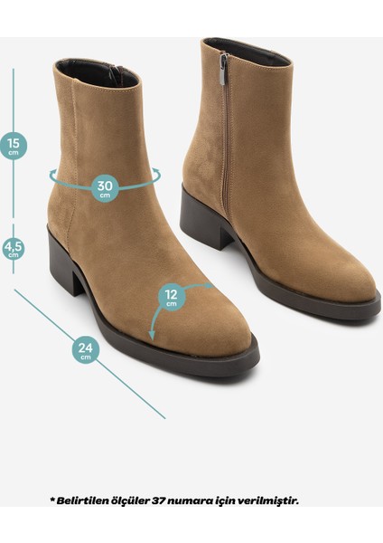 Kadın Fermuarlı Topuklu Günlük Bot Huna Taba Süet