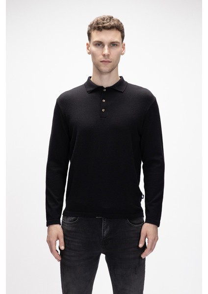 Kuger Siyah Polo Yaka Erkek Triko Kazak