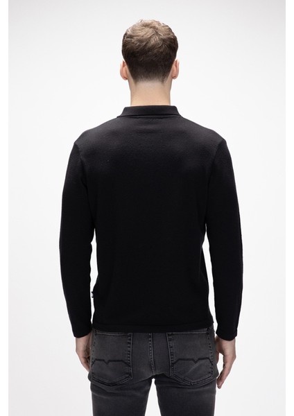 Kuger Siyah Polo Yaka Erkek Triko Kazak modelleri