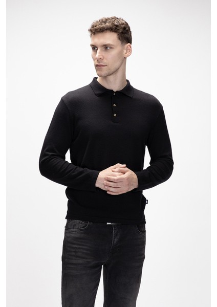 Kuger Siyah Polo Yaka Erkek Triko Kazak fırsatları