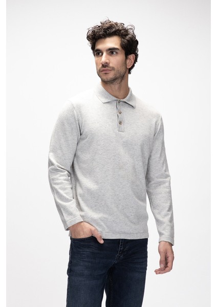 Kuger Gri Melanj Polo Yaka Erkek Triko Kazak fırsatları