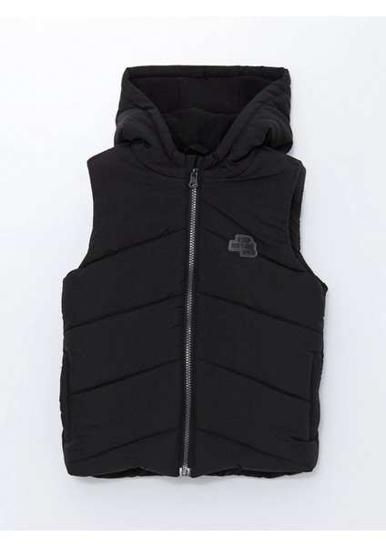 Lcw Kids Siyah Kapüşonlu Baskılı Erkek Çocuk Şişme Yelek