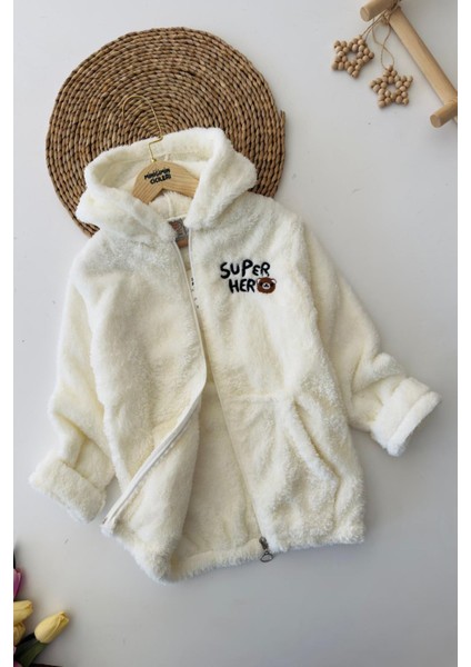 Süper Hero Ayıcık Işleme Erkek Çocuk Peluş hırka - Beyaz fiyatları