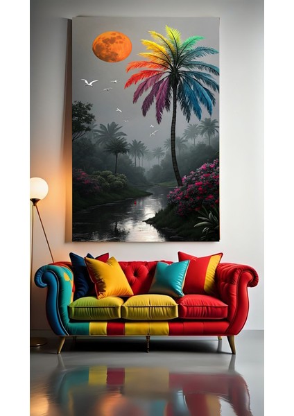 Renkli Palmiye Ağacı Ev Duvar Salon Güzellik Salonu Ofis Dükkan Dekarasyon Kanvas Tablo