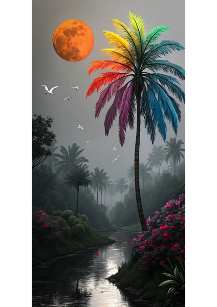 Renkli Palmiye Ağacı Ev Duvar Salon Güzellik Salonu Ofis Dükkan Dekarasyon Kanvas Tablo fiyatları