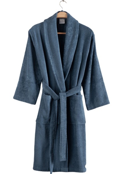 Lacivert Pamuklu Unisex Bornoz S-M