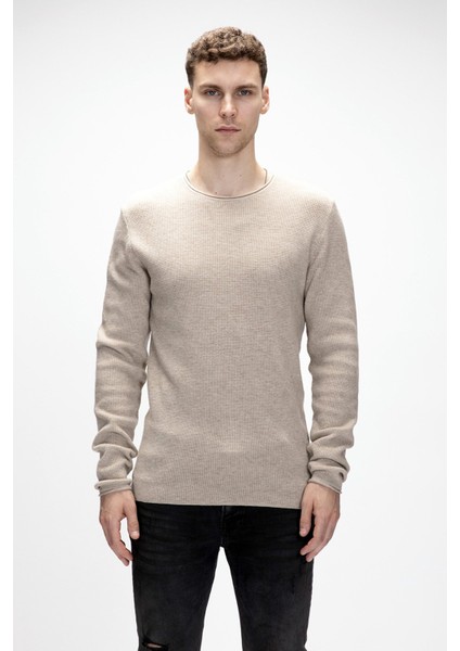 Tender Bej Bisiklet Yaka Erkek Triko Kazak