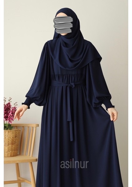 Hüsna Balon Kol Ferace Şal Hediyeli Takım Lacivert indirimleri