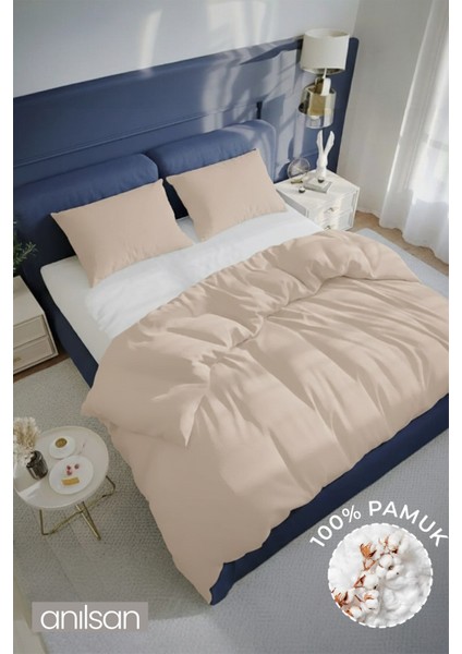Düz Bej Çift Kişilik Ranforce Nevresim Seti %100 Pamuk (Nevresim+Yastık Kılıfı)