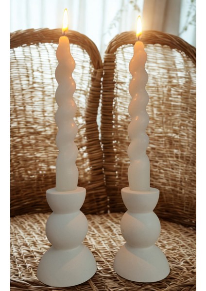 Mumlar Dahil 2 Li Beyaz Şamdanlık ve Beyaz Spiral. Burgulu Şamdan Mum fiyatları