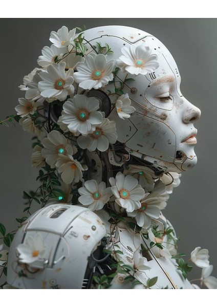 Papatya ve Robot V1 Ev Duvar Salon Güzellik Salonu Ofis Dükkan Dekarasyon Kanvas Tablo fiyatları