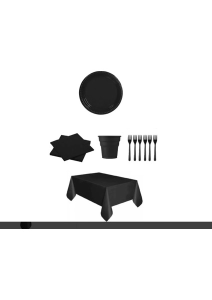 Plastik Tabak, Bardak, Çatal, Peçete ve Tek Kullanımlık Masa Örtüsü Seti
