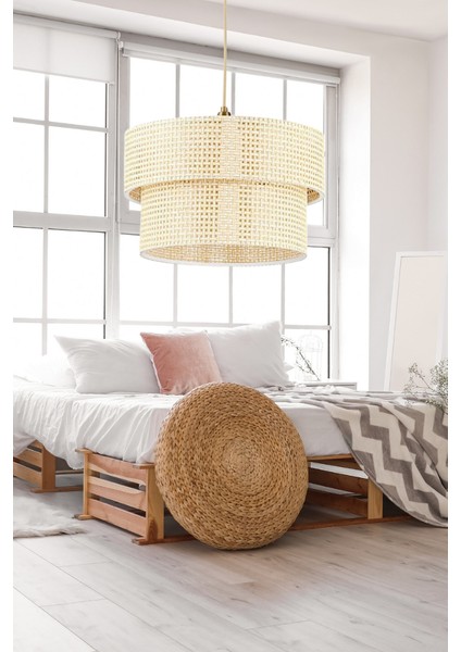 Rattan Otantik Koyu Hasır Kaplama Pasta Sarkıt Yatak Odası Avize Salon Avize Yemek Odası