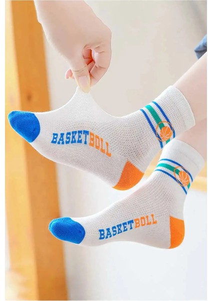 5 Çift Basketbol Desenli Okul & Gündelik Çocuk Soket Çorabı modelleri