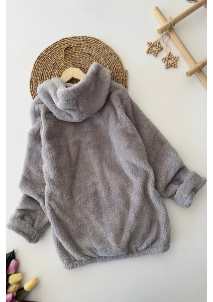 Süper Hero Ayıcık Işleme Erkek Çocuk Peluş hırka - Gri modelleri