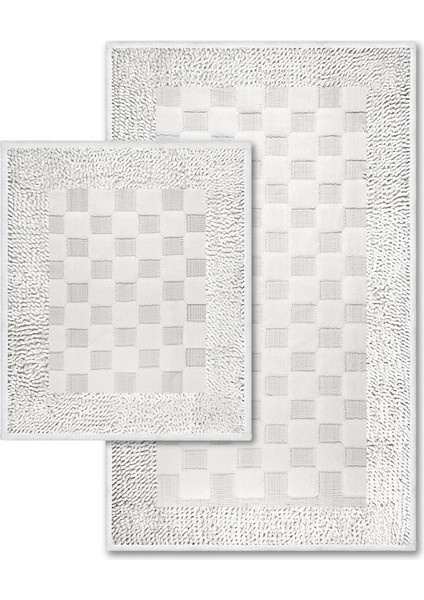 Bukle Puantiye Doğal Pamuklu 2'li Banyo Paspas Seti 60X100+50X60 cm - Ekru