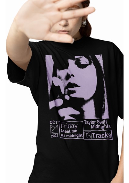 Taylor Swift Silüeti Baskılı T-Shirt Unisex Oversize Taylor Swift Midnights Yazılı Tshirt