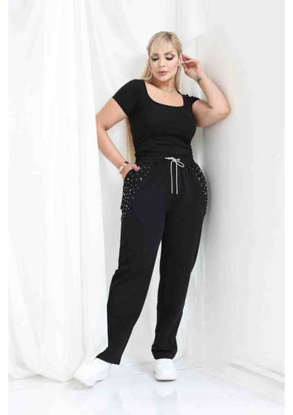 Yüksek Bel Taş Detaylı Eşofman