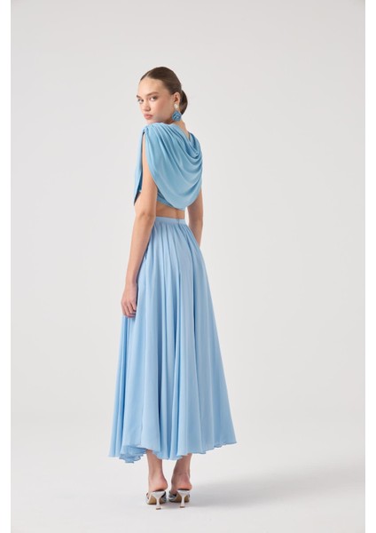 Şifon Etekli Pelerin Bluz Büstiyer 3 Lü Alanna Takım Mavi indirimleri