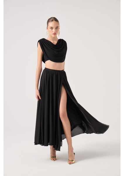 Şifon Etekli Pelerin Bluz Büstiyer 3 Lü Alanna Takım Siyah fırsatları