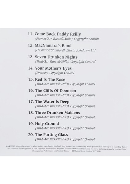 The Irish Rover- 20 Classics From The Emerald Isle – Cd- 1996 indirimleri