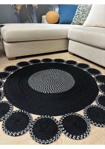 Siyah Jüt Hasırlı El Örgüsü Kilim Halı Hasır Yuvarlak fiyatları