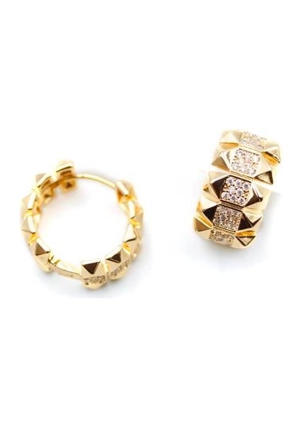 Taşlı Halka Küpe - Altın