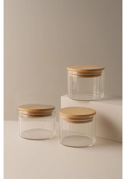 3’lü Çizgili Cam Baharatlık Seti – Hava Geçirmez Bambu Vakum Kapaklı Kavanoz Seti 365 ml modelleri