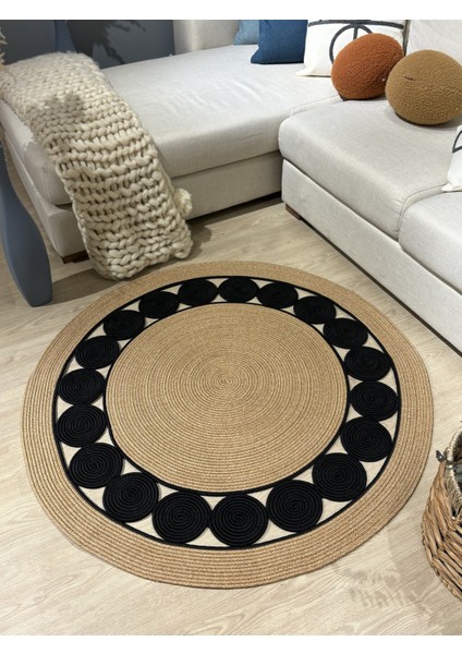 Cookie Yuvarlak Jüt Hasırlı El Örgüsü Kilim Halı
