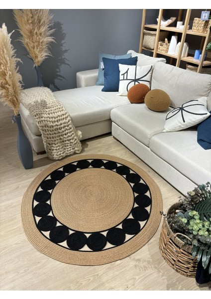 Cookie Yuvarlak Jüt Hasırlı El Örgüsü Kilim Halı