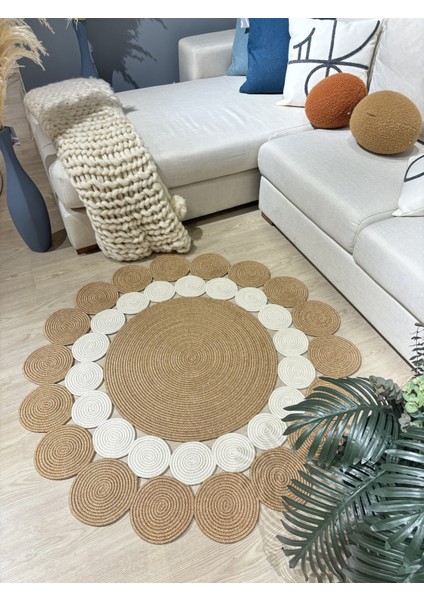 Hasır Jüt Çiçek Desenli Kilim Halı
