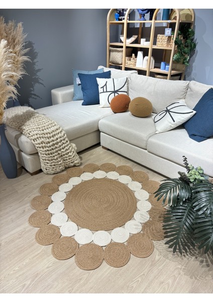 Hasır Jüt Çiçek Desenli Kilim Halı fırsatları
