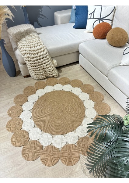 Hasır Jüt Çiçek Desenli Kilim Halı