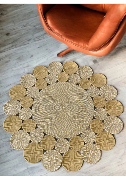 Hasır Jüt Çiçek Desenli Kilim Halı