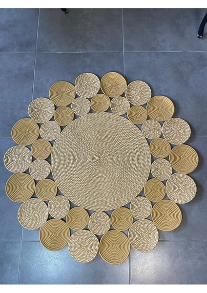 Hasır Jüt Çiçek Desenli Kilim Halı modelleri