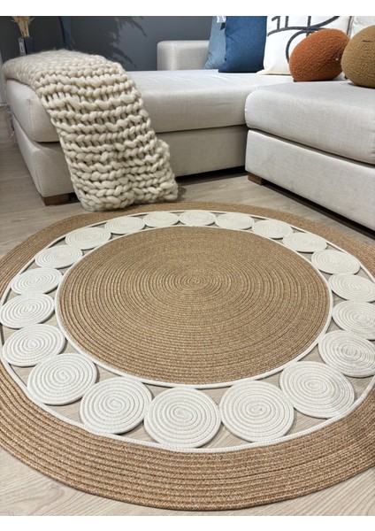 Cookie Yuvarlak Jüt Hasırlı El Örgüsü Kilim Halı modelleri