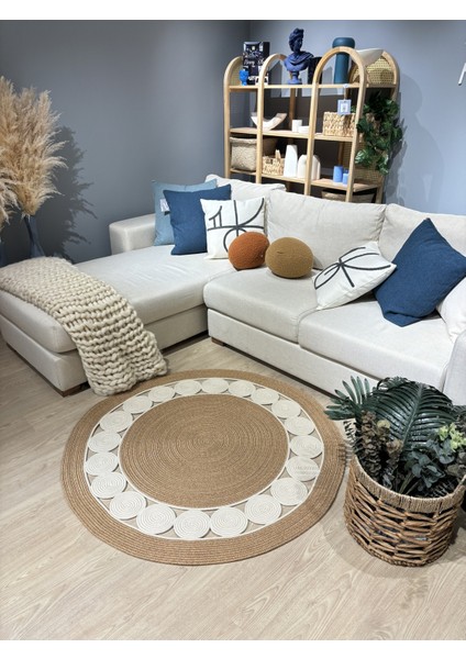 Cookie Yuvarlak Jüt Hasırlı El Örgüsü Kilim Halı indirimleri