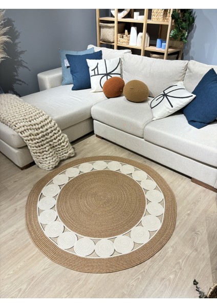 Cookie Yuvarlak Jüt Hasırlı El Örgüsü Kilim Halı