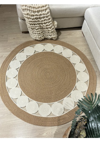 Cookie Yuvarlak Jüt Hasırlı El Örgüsü Kilim Halı fiyatları