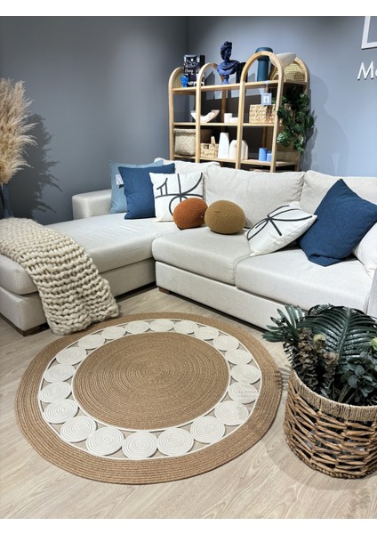 Cookie Yuvarlak Jüt Hasırlı El Örgüsü Kilim Halı