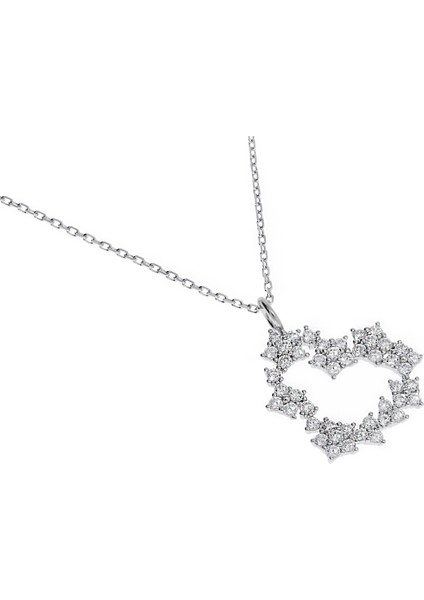 Kadın Çiçeklerden Kalp Model Gümüş Kolye