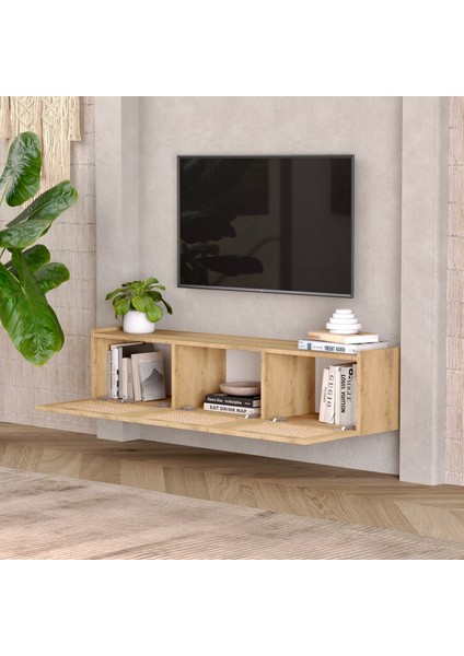 Babil Ceviz Ahşap Rengi Mdf Hazeran Detaylı Rattan 160 cm Tv Ünitesi fiyatları