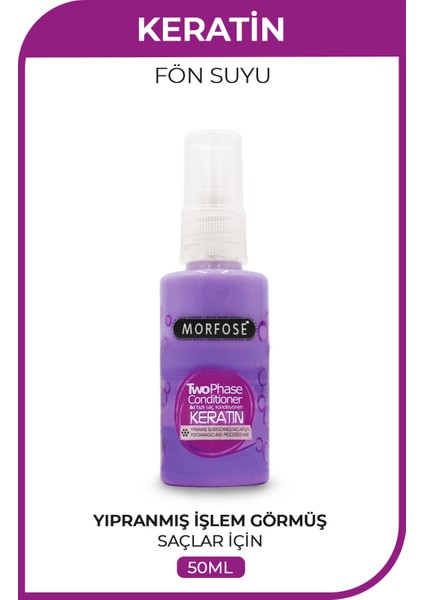 Keratinli Çift Fazlı Fön Suyu 50 ml – Isı Koruması, Parlaklık ve Hacim Veren Günlük Bakım, Çok Yıpranmış Saçlar İçin fırsatları