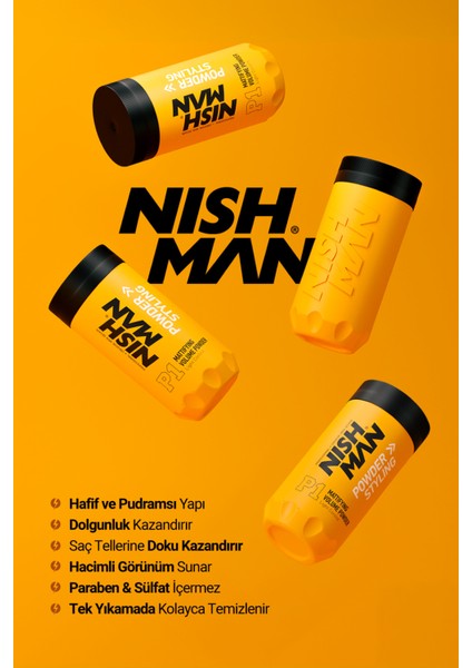 Nishman P1 Toz Saç Şekillendirici Wax 20 gr – Hafif Tutuşlu, Mat Görünümlü, Anında Hacim ve Doğal Dokulu