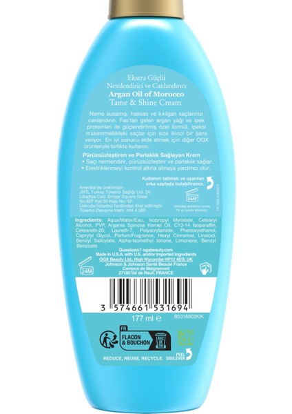 Argan Oil of Morocco Tame & Shine Şekillendirici ve Parlaklık Katan Saç Kremi 177 ml – Elektriklenme Karşıtı modelleri