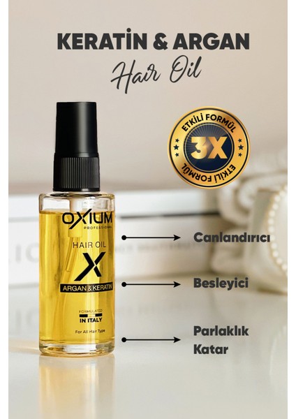 Yoğun Argan ve Keratinli Saç Bakım Yağı – Kırık Uç Onarıcı, Yenileyici Etki, Günlük Kullanıma Uygun 50 ml