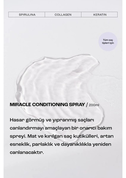 Miracle Onarıcı ve Besleyici Saç Spreyi 100 ml – Biotin, Spirulina, Kolajen, Keratin, Seyahat Boy, Hasarlı Saçlar İçin Canlandırıcı Bakım fırsatları